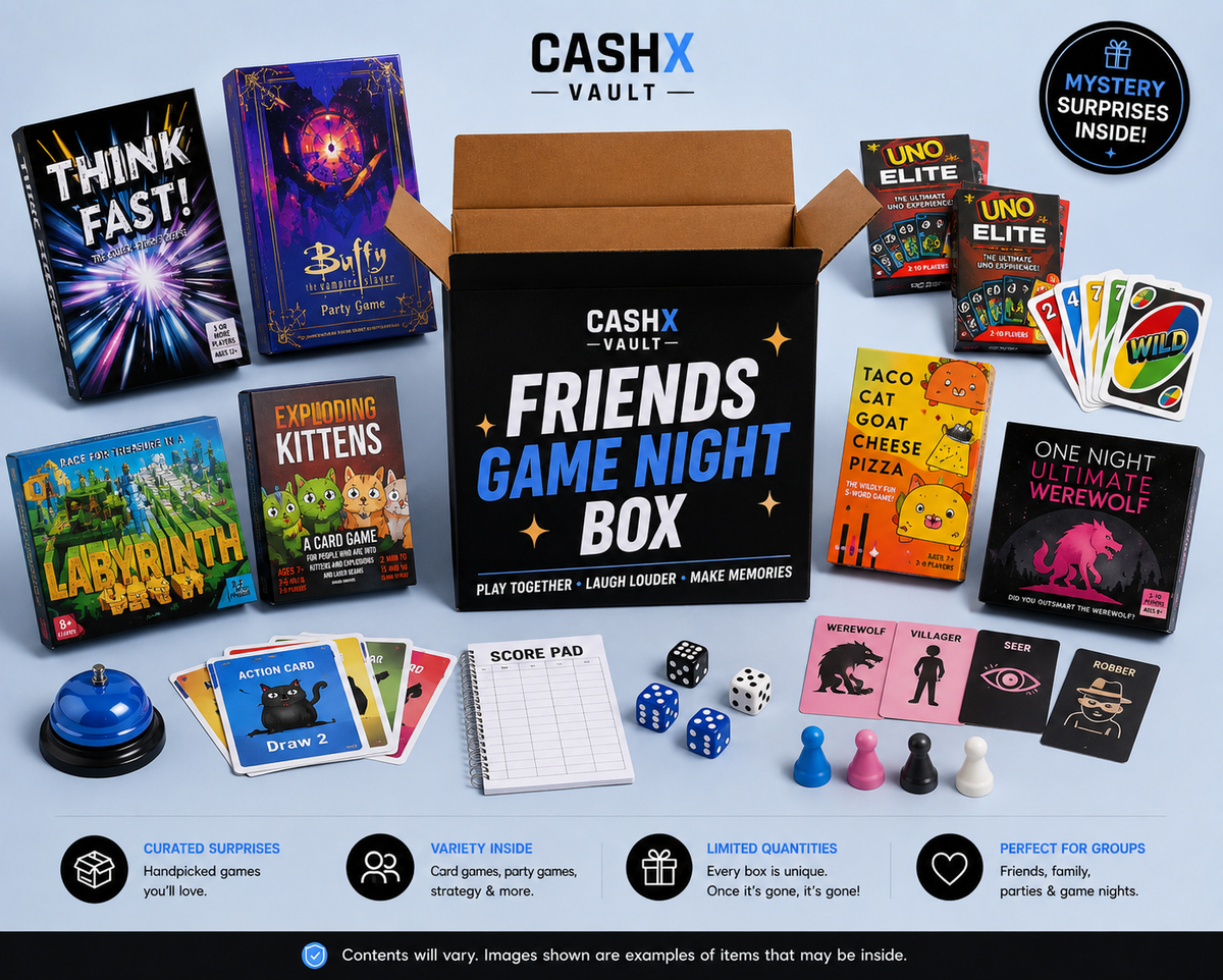 Friends Game Night Mystery Box – Party, Card & Board Games | CASHX Vault