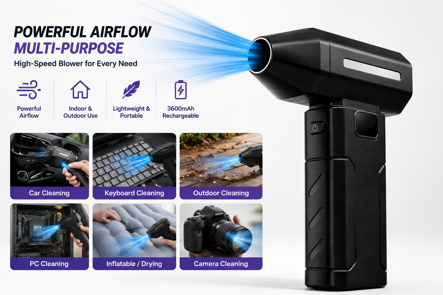 Rechargeable High-Speed Air Duster – Powerful Cordless Blower for PC, Keyboard, Car & Electronics Cleaning | CASHX Vault