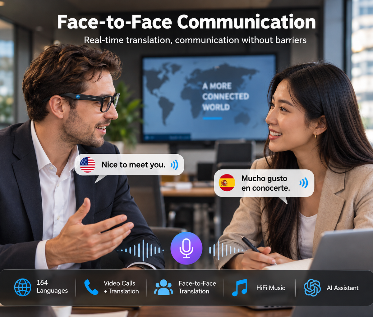 AI Translation Smart Glasses – 160+ Languages & Hands-Free Audio