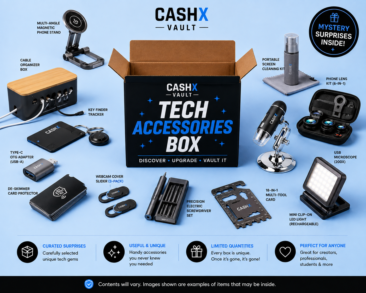 Tech Accessories Mystery Box – Useful Gadgets, Smart Finds & Everyday Tech | CASHX Vaul