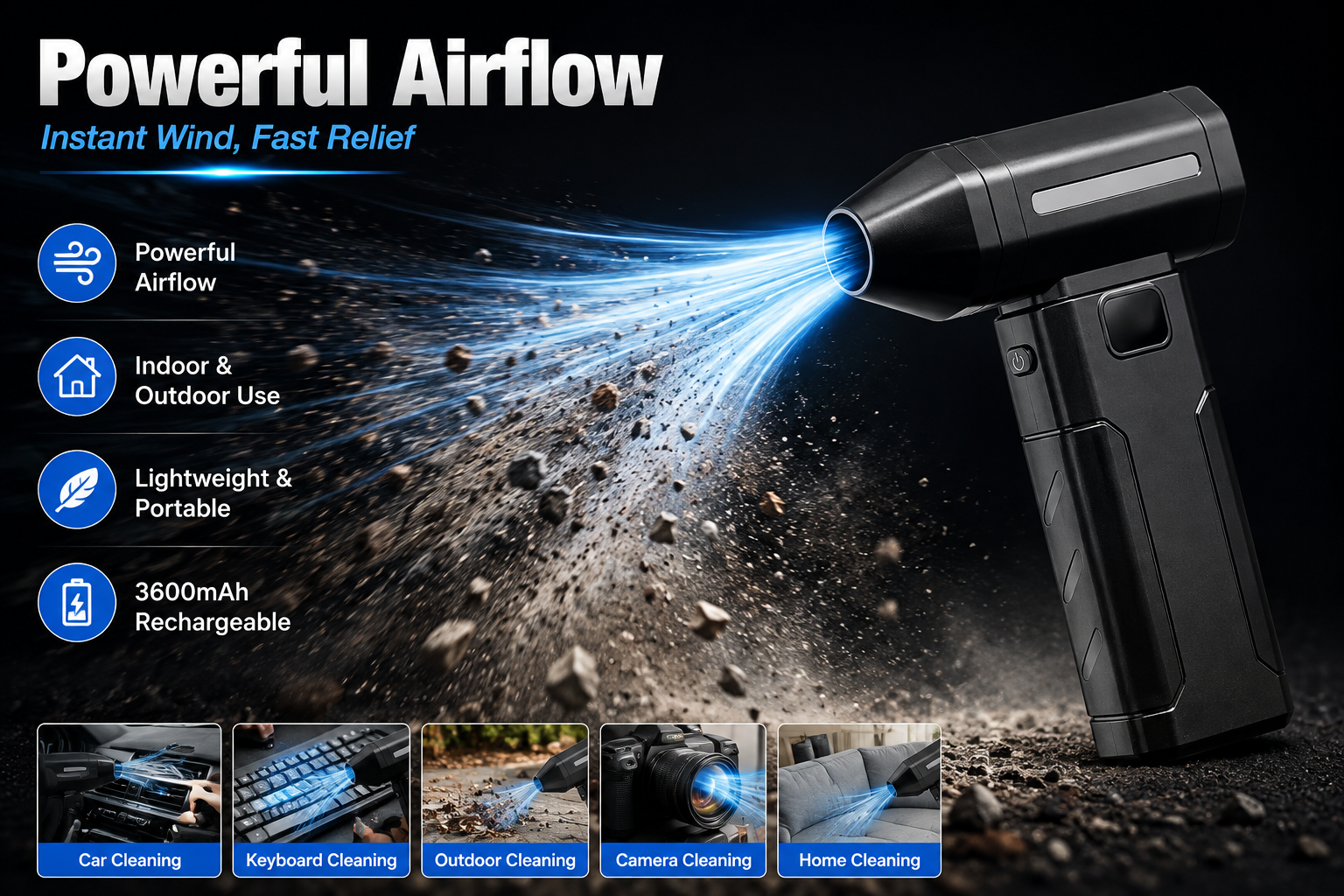 Rechargeable High-Speed Air Duster – Powerful Cordless Blower for PC, Keyboard, Car & Electronics Cleaning | CASHX Vault